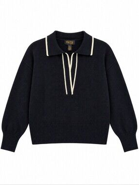 38-Truth By Republic Navy Knit Polo Sweater with Contrast Trim